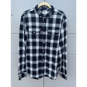 OLD NAVY Men's Slim Plaid Button Up BLACK Shirt Long Sleeve Light Flannel Sz XL